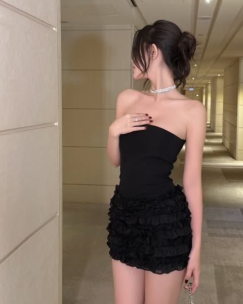 Simple Mermaid Strapless Black Satin Short Prom Dress,Homecoming Dress,Birthday Dress GG3455