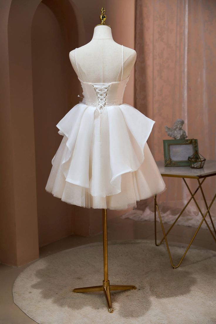 Vestido corto de gasa con tirantes finos, corte A, tul, para fiesta de graduación, fiesta de bienvenida y cumpleaños GG3467