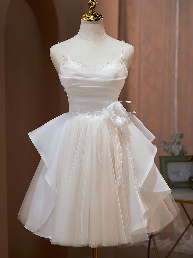Vestido corto de gasa con tirantes finos, corte A, tul, para fiesta de graduación, fiesta de bienvenida y cumpleaños GG3467