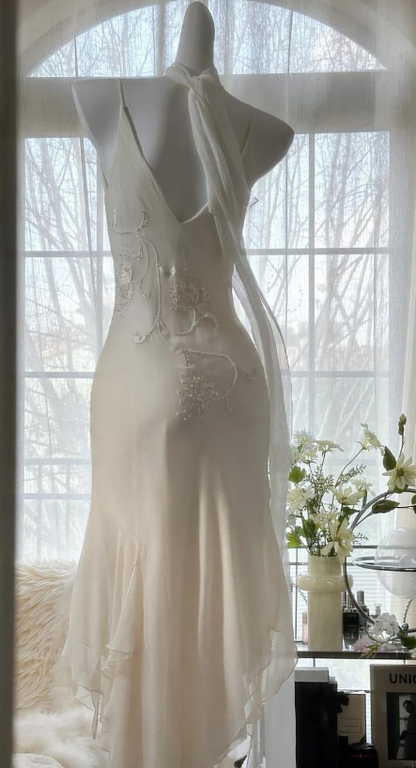 Elegante vestido de fiesta corto de gasa con tirantes finos y cuentas, estilo sirena, para regreso a casa y cumpleaños GG3473