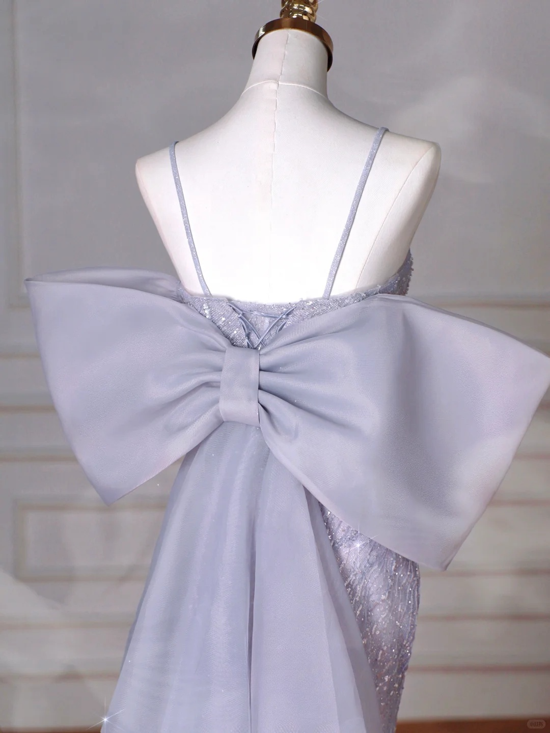 Shiny Mermaid Spaghetti Straps Lilac Tulle Sequin Back With Bow Long Prom Dress,Party Dress,Evening Dress GG3522