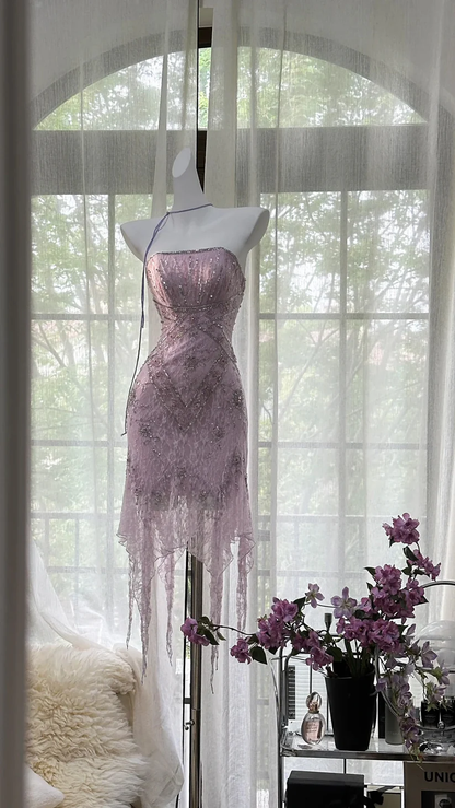 Pretty Mermaid Strapless Tulle Lace Sequin Beads Short Prom Dress,Homecoming Dress,Birthday Dress GG3526