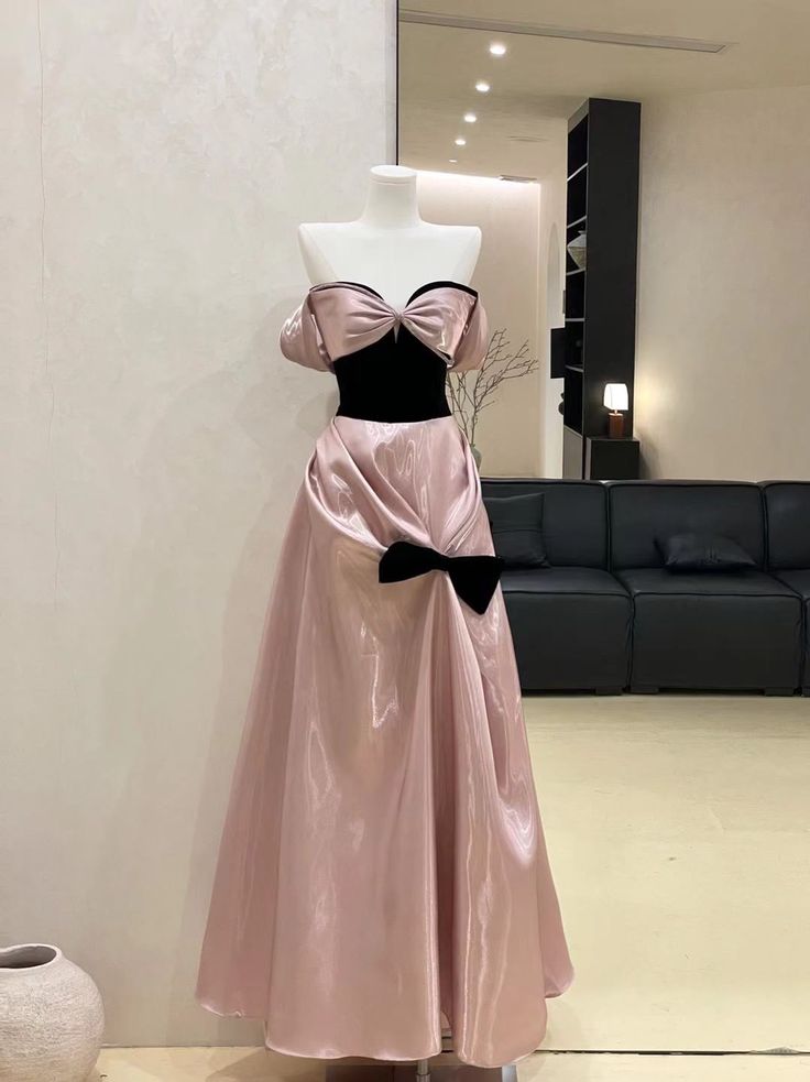 Vestido de fiesta largo de satén con hombros descubiertos y lazo, corte princesa, corte A, para graduación, noche, GG3545