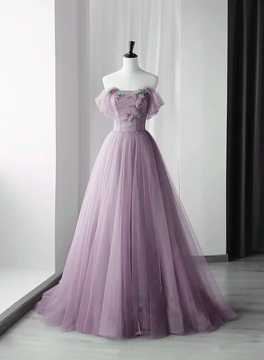 Elegante vestido de fiesta largo con hombros descubiertos y flores y cuentas, vestido de noche GG357