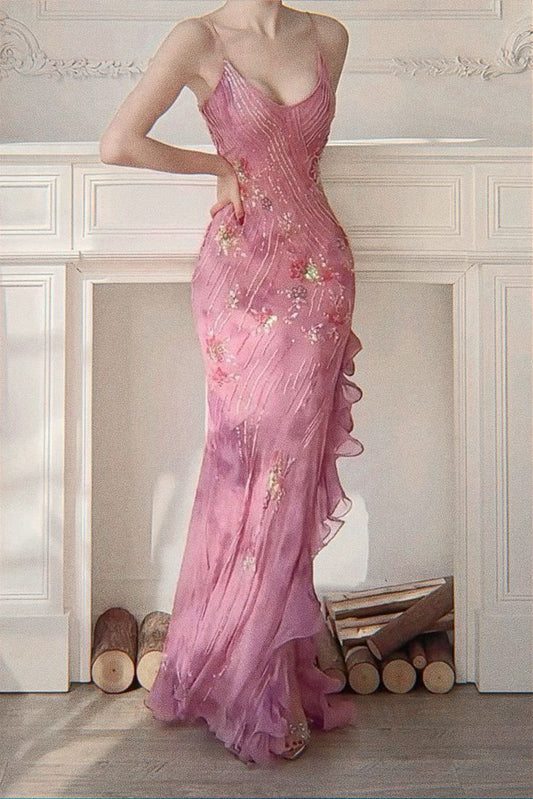 Gorgeous Mermaid Sapghetti Straps Chiffon Sequin Long Prom Dress,Party Dress,Evening Dress GG3605