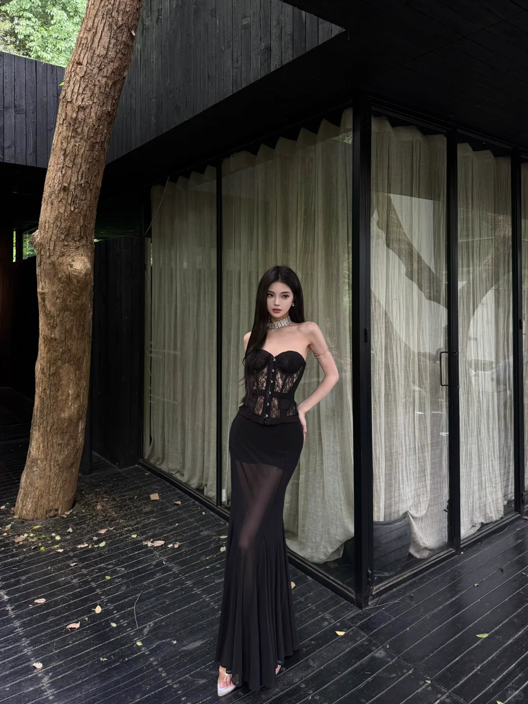 Charming Black Mermaid Strapless Satin Chiffon Long Prom Dress,Party Dress,Evening Dress GG3656