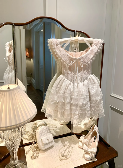 Vestido corto de encaje con escote en U y corte en A para fiesta de 16 años, ideal para cumpleaños de verano GG3689