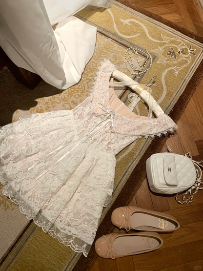 Vestido corto de encaje con escote en U y corte en A para fiesta de 16 años, ideal para cumpleaños de verano GG3689
