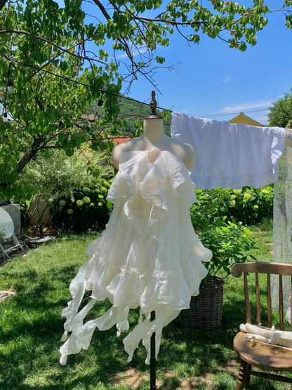 Vestido corto de fiesta de satén con cuello halter, de gasa y volantes, corte A, para cumpleaños de verano, GG3691