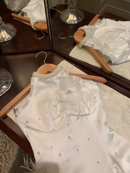 Vestido corto de fiesta para 17 años, corte A, con cuello halter, satén, tul, cuentas y apliques, para fiesta de verano, GG3694