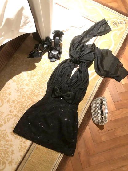 Vestido corto de fiesta con escote halter, de gasa, satén, encaje y lentejuelas, corte A, para cumpleaños de verano, GG3697