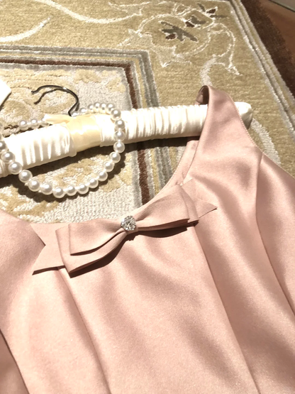 Vestido corto rosa de fiesta para quinceañeras, corte en A, escote en U, satén y tul con lazo, vestido de verano para cumpleaños GG3698
