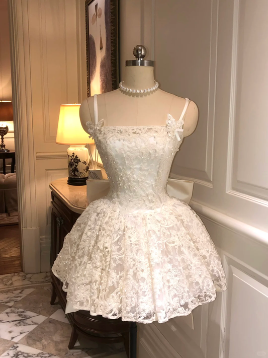 Sweet 16th A Line Spaghetti Straps Lace Short Homecoming Dress,Summer Birthday Dress GG3702
