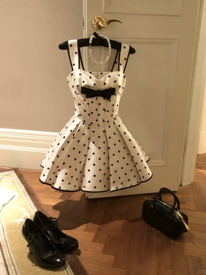 Vestido corto de fiesta de quinceañera, corte A, de satén cuadrado con lunares, para fiesta de bienvenida, vestido de cumpleaños de verano GG3703