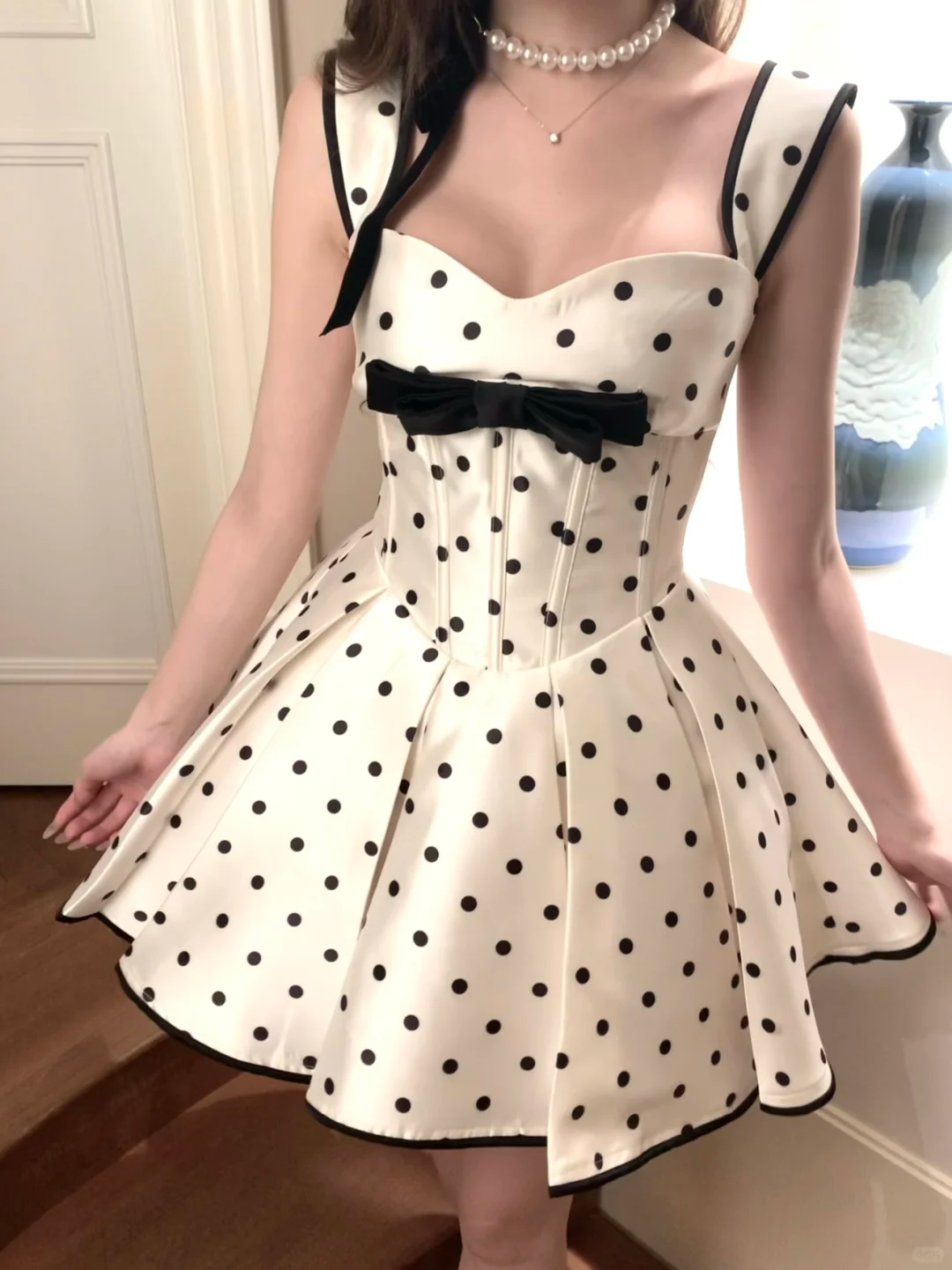 Vestido corto de fiesta de quinceañera, corte A, de satén cuadrado con lunares, para fiesta de bienvenida, vestido de cumpleaños de verano GG3703