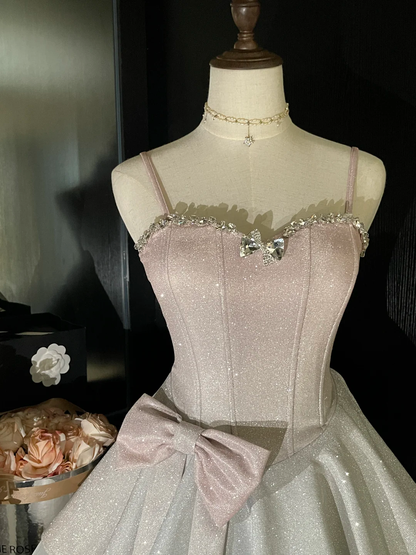 Vestido corto de satén con lentejuelas y cuentas, corte en A, brillante, con tirantes finos, para fiesta de bienvenida, para cumpleaños de verano, GG3722