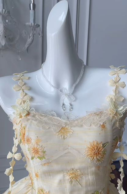 Vestido corto de fiesta amarillo pastel con tirantes finos, de satén y gasa, con apliques, para 16 cumpleaños de verano, GG3729
