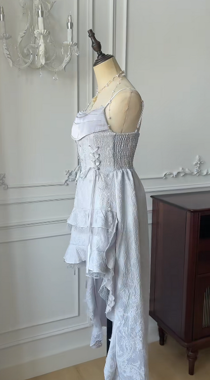 Vestido de fiesta elegante de satén con tirantes finos, corte A, corte asimétrico, para verano, para 19.º cumpleaños, GG3733