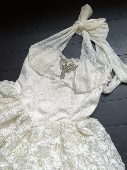 Vestido corto de satén con encaje y cuello halter, corte en A, para fiesta de bienvenida, ideal para cumpleaños de verano, GG3741