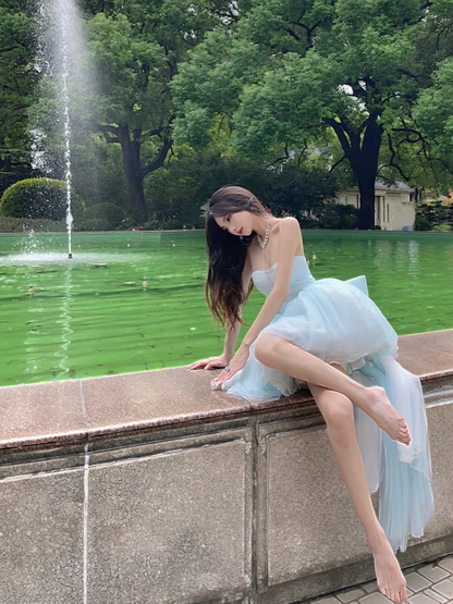 Vestido corto de fiesta para 17 años, sin tirantes, de satén y tul, para fiesta de bienvenida, para cumpleaños de verano, GG3791