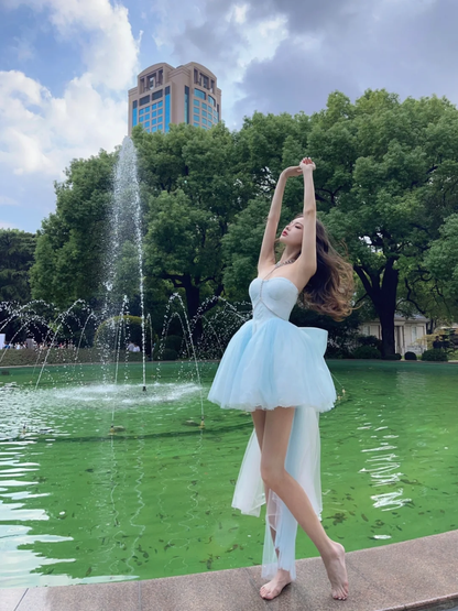 Vestido corto de fiesta para 17 años, sin tirantes, de satén y tul, para fiesta de bienvenida, para cumpleaños de verano, GG3791