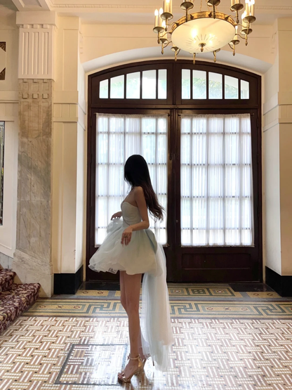Vestido corto de fiesta para 17 años, sin tirantes, de satén y tul, para fiesta de bienvenida, para cumpleaños de verano, GG3791