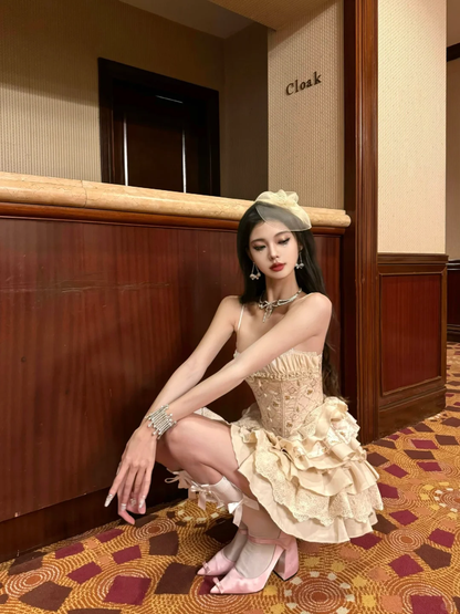 Vestido corto de satén con tirantes finos para fiesta de quinceañera, con capas, para fiesta de verano, GG3792
