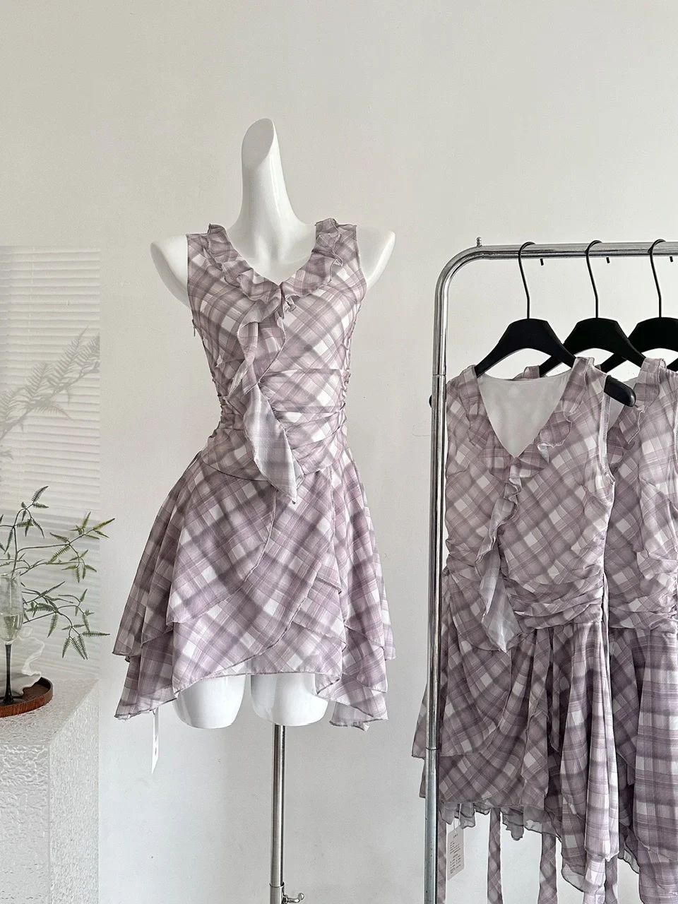 Vestido corto de gasa con volantes y escote en V, corte A, para fiesta de bienvenida, para cumpleaños número 18, GG3800