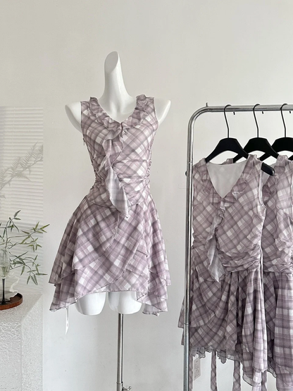 Vestido corto de gasa con volantes y escote en V, corte A, para fiesta de bienvenida, para cumpleaños número 18, GG3800