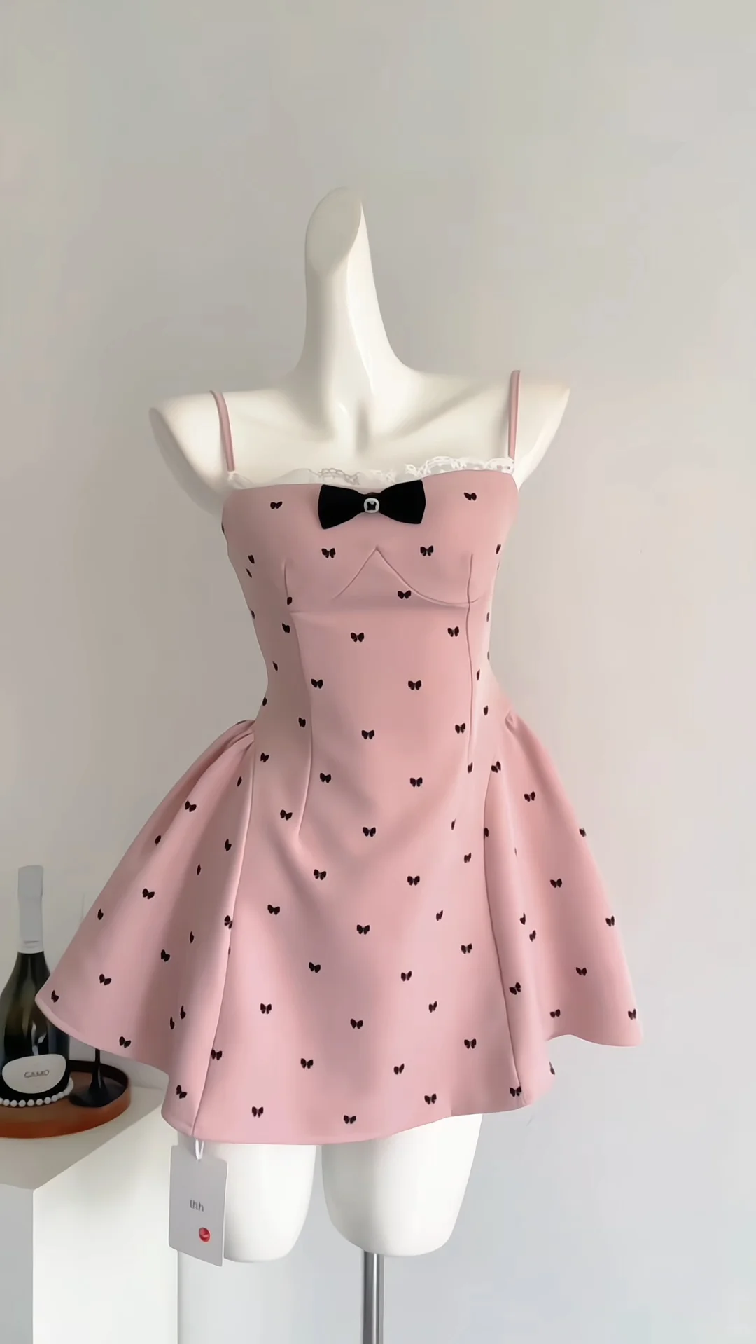 Vestido corto de satén con tirantes finos y lazo estampado para fiesta de bienvenida, corte A, para cumpleaños número 18, GG3802