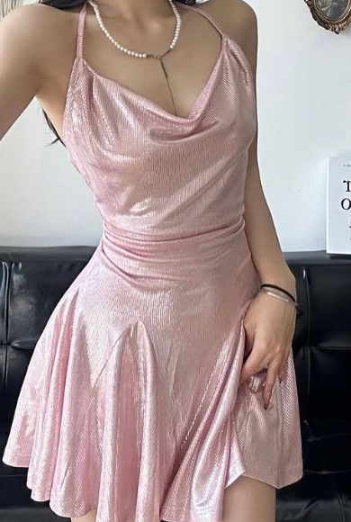 Vestido rosa de fiesta para 17 años, corte A, de satén, con cuello halter y espalda descubierta, para fiesta de bienvenida, vestido de cumpleaños de verano GG3833