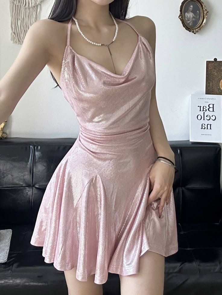Vestido rosa de fiesta para 17 años, corte A, de satén, con cuello halter y espalda descubierta, para fiesta de bienvenida, vestido de cumpleaños de verano GG3833