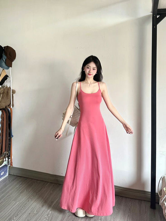 Vestido de fiesta, de noche y de satén rosa, ajustado, con tirantes finos, corte A, GG3846