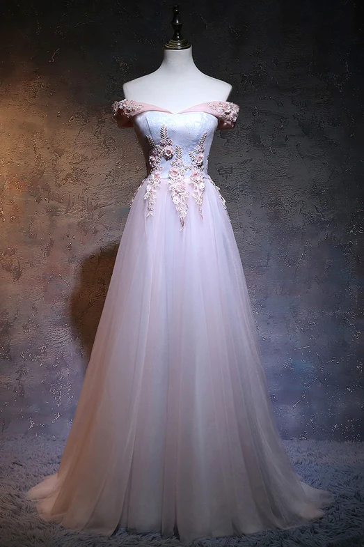 Hermoso vestido de fiesta largo con apliques y hombros descubiertos, vestido de noche GG384