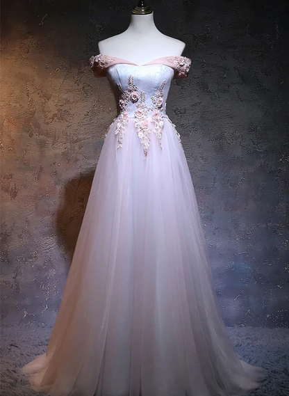Hermoso vestido de fiesta largo con apliques y hombros descubiertos, vestido de noche GG384