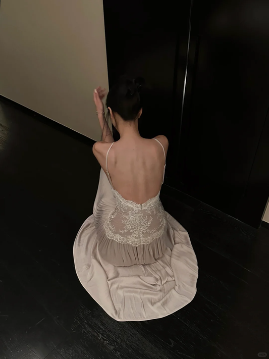 Hermoso vestido de fiesta largo de satén con escote halter y encaje, sin espalda, corte A, para graduación, noche, GG3852
