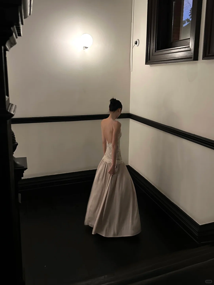 Hermoso vestido de fiesta largo de satén con escote halter y encaje, sin espalda, corte A, para graduación, noche, GG3852