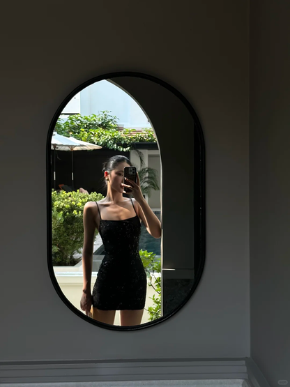Vestido corto de fiesta de sirena con tirantes finos, satén negro y lentejuelas, ideal para celebrar el 22.º cumpleaños de verano, GG3854