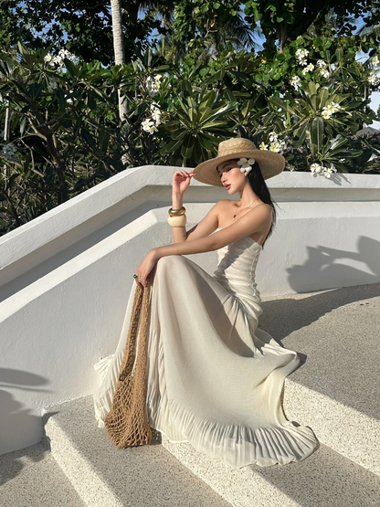 Elegante vestido de fiesta largo de gasa con lentejuelas, sin tirantes, corte A, para fiesta de graduación o noche GG3855