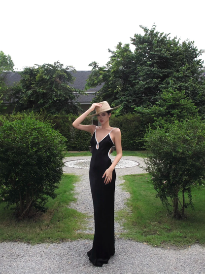 Vestido de fiesta largo de satén negro con tirantes finos y escote de sirena, sin espalda, para graduación, noche, GG3856
