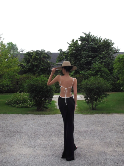 Vestido de fiesta largo de satén negro con tirantes finos y escote de sirena, sin espalda, para graduación, noche, GG3856