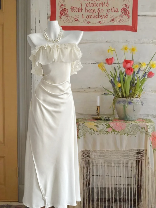 Elegante vestido de fiesta largo de satén sin tirantes, corte A, para graduación, noche, GG3857