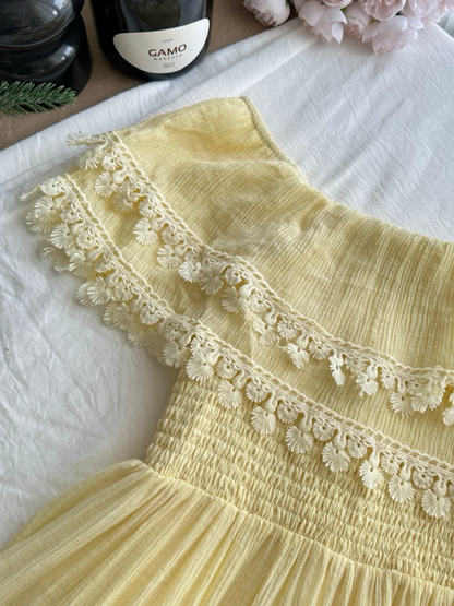 Vestido de fiesta largo de satén amarillo pastel, elegante, sin tirantes, corte A, con encaje, GG3858