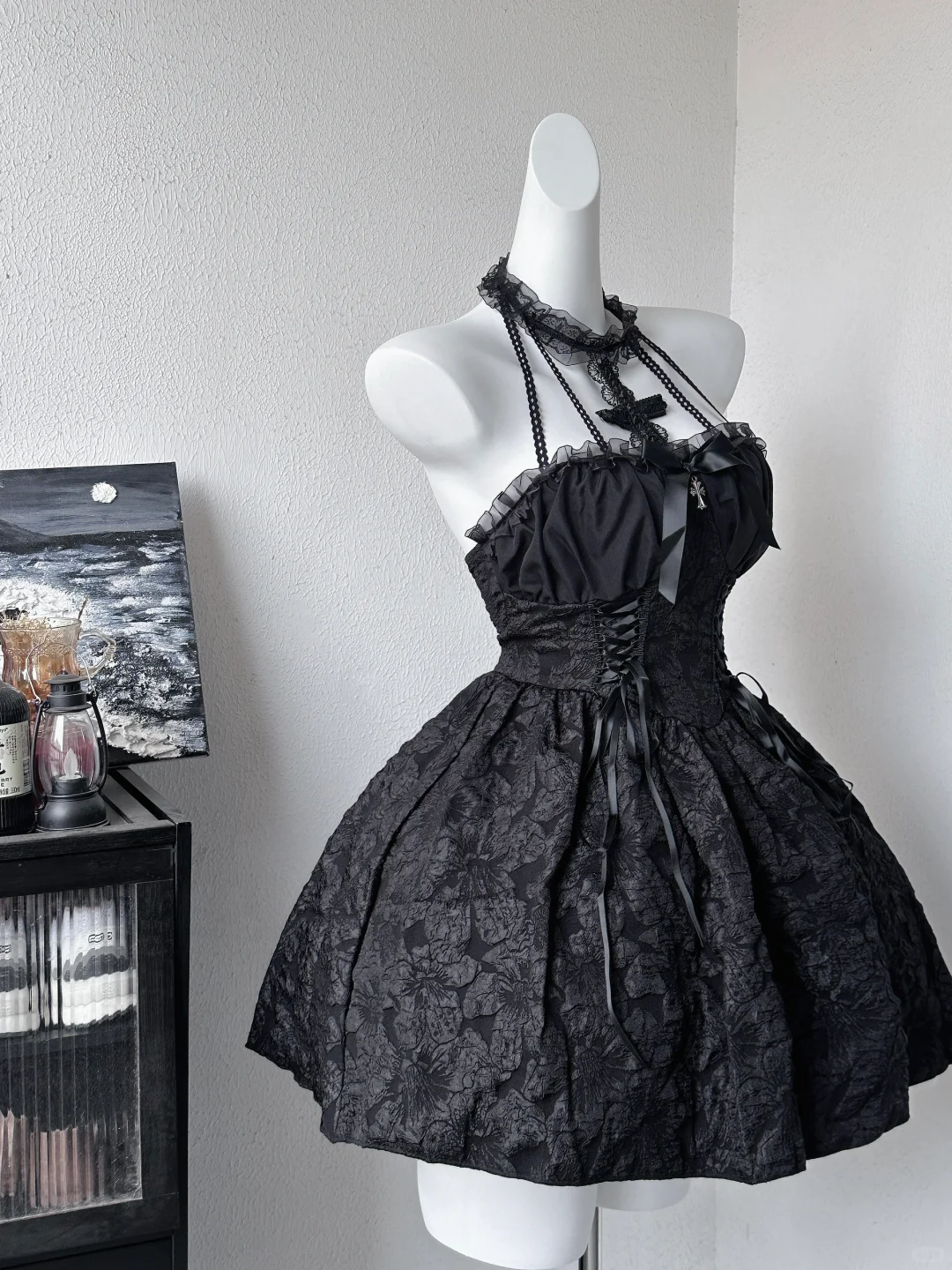 Vestido de princesa con cuello halter y satén negro, corto para fiesta de bienvenida, para cumpleaños número 18, GG3871