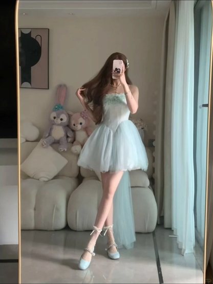 Vestido corto de fiesta con tirantes finos, corte A, tul y apliques, para verano, para 18 cumpleaños, GG3894