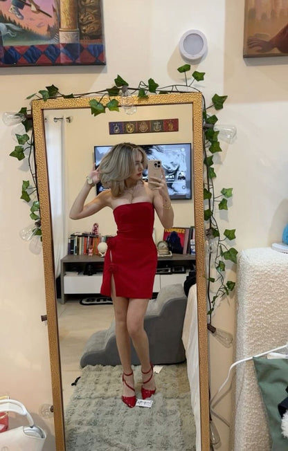 Vestido corto elegante de sirena burdeos sin tirantes y satén con flores para la fiesta de bienvenida, vestido de verano para 21 cumpleaños GG3913