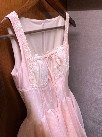 Vestido corto de satén rosa con corte en A y corte cuadrado para fiesta de bienvenida, ideal para cumpleaños número 16, GG3938