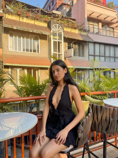 Black A Line Halter Satin Short Homecoming Dress,Summer 19th Birthday Dress GG3951