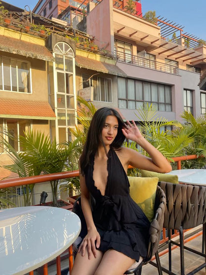 Black A Line Halter Satin Short Homecoming Dress,Summer 19th Birthday Dress GG3951