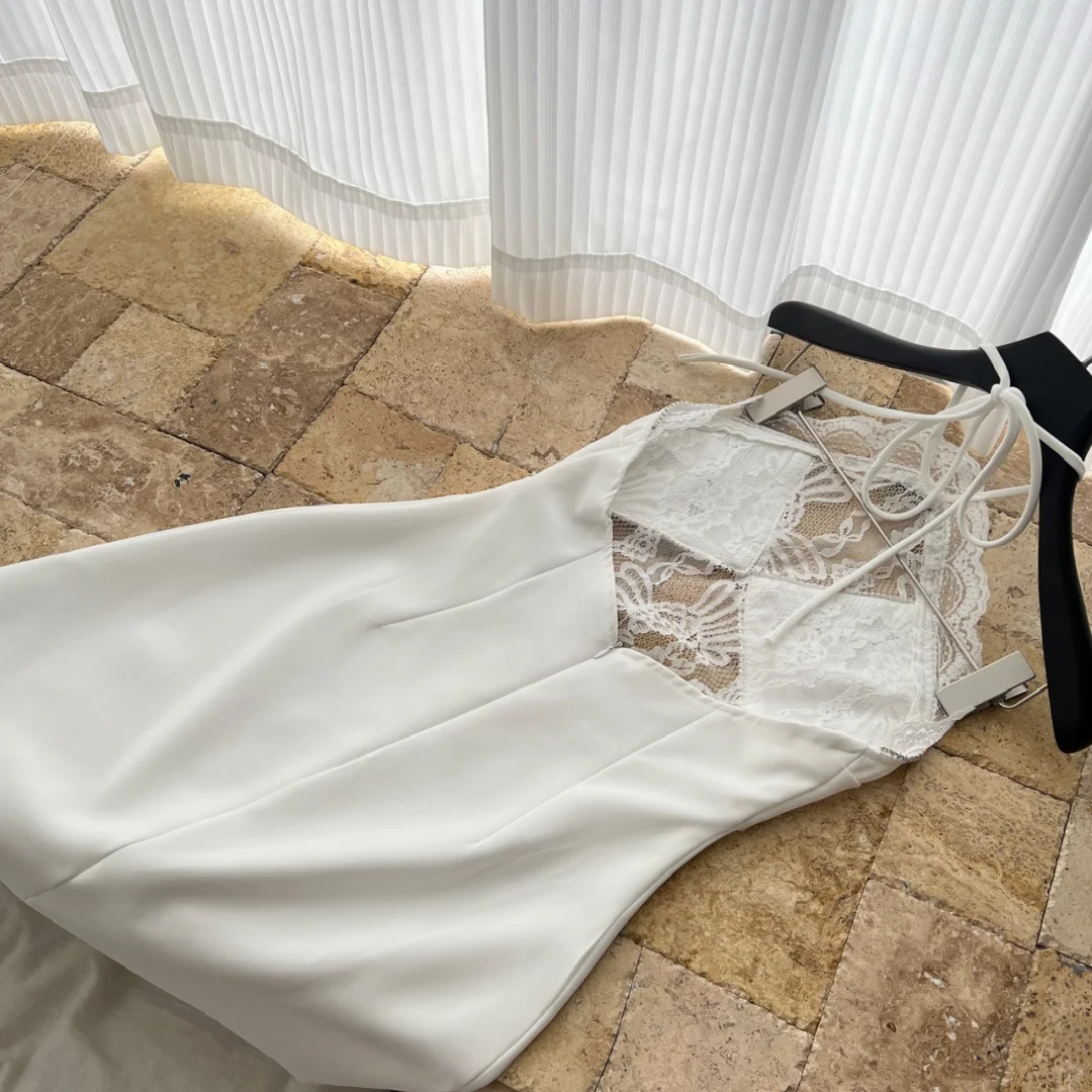 Vestido corto de fiesta de sirena con escote halter y encaje de satén blanco, para verano, para 19.º cumpleaños, GG3973